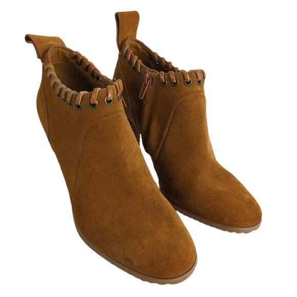 See by Chloe Women's 8.5 Tan Suede Leather Heeled Ankle Booties Boot Braided Rim - Picture 2 of 9